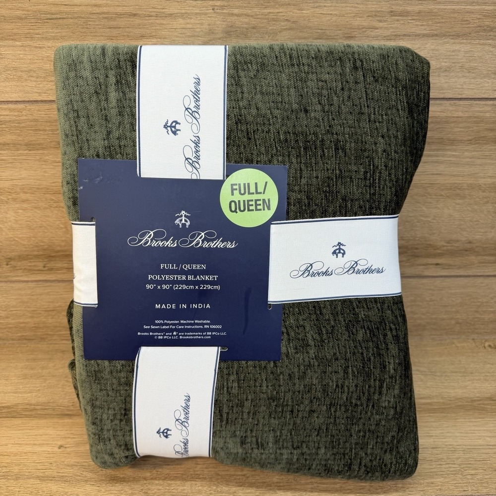Brooks Brothers Decorative Blanket Green Chenille Textured 90X90 NWT